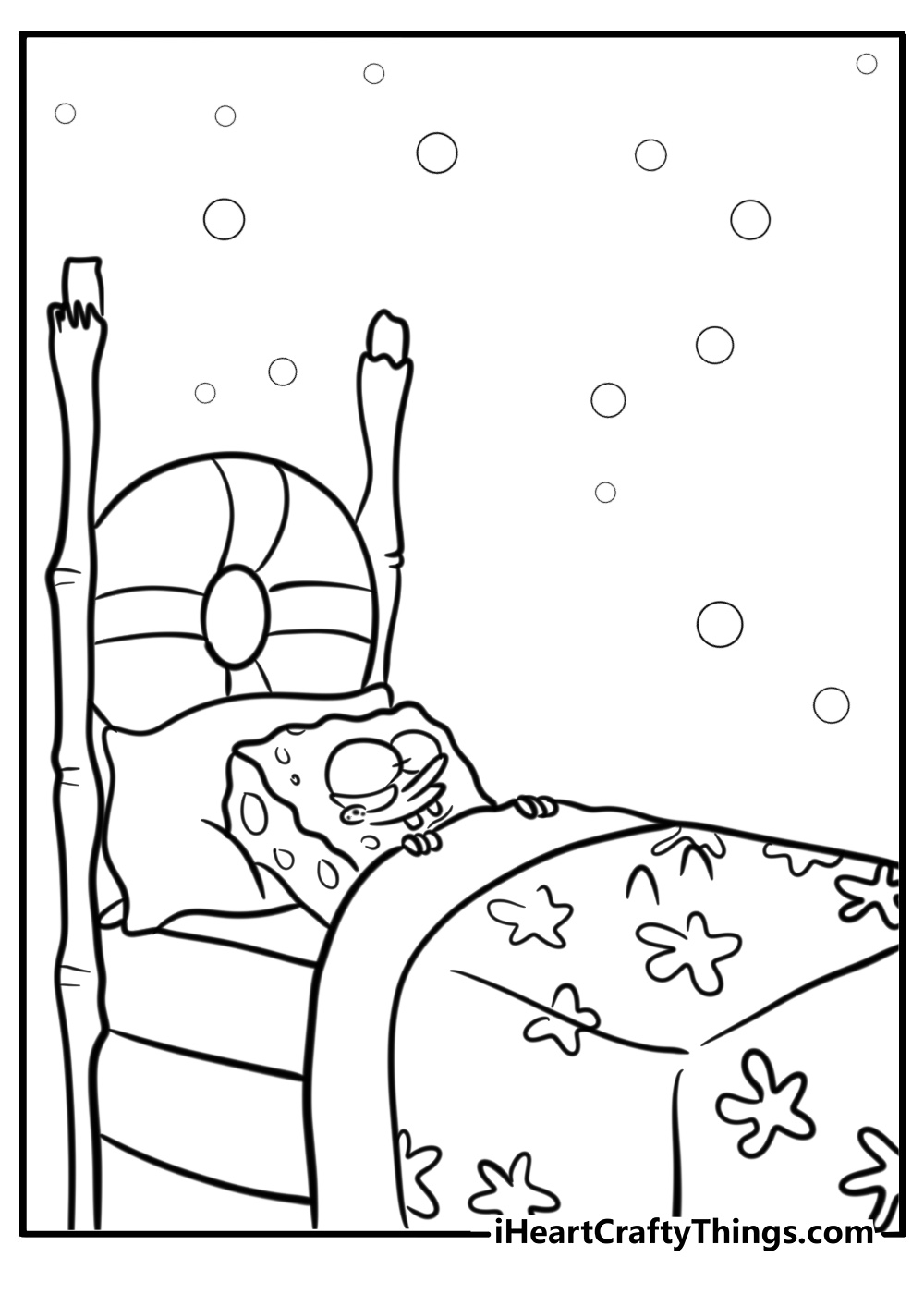 Spongebob dreaming in his pineapple house free coloring page pdf