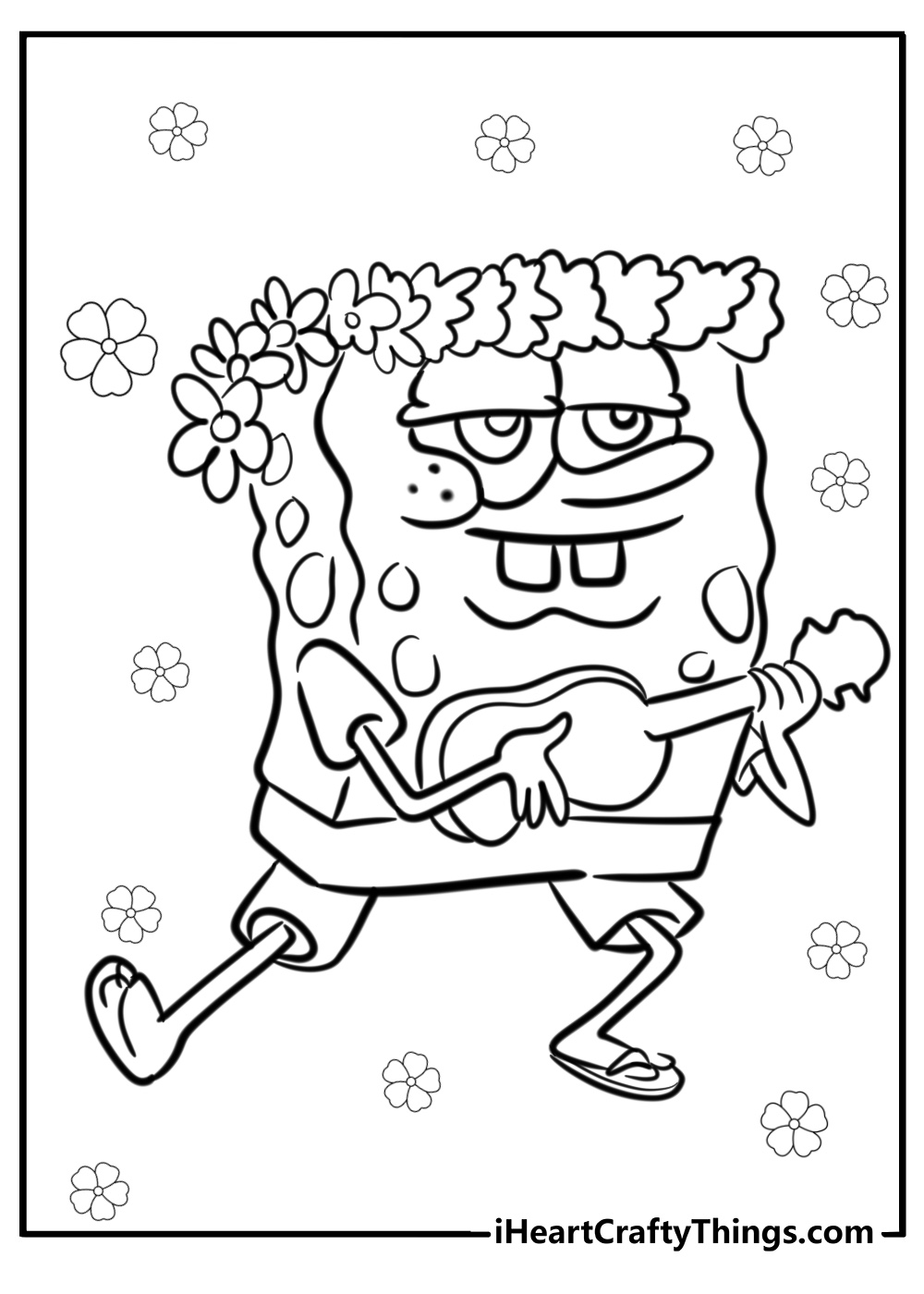 Spongebob playing the ukulele fun coloring sheet