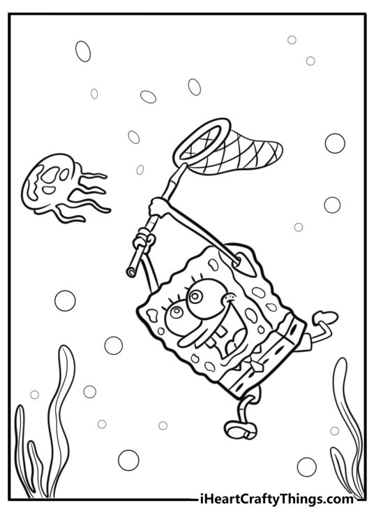 Spongebob with his jellyfishing net coloring page