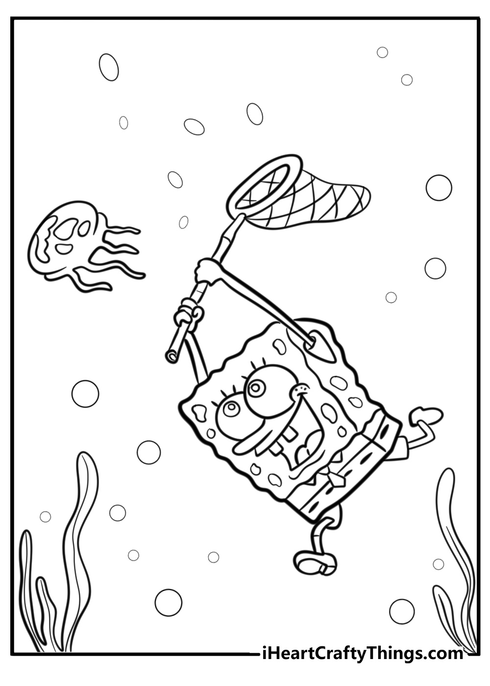 Spongebob with his jellyfishing net coloring page