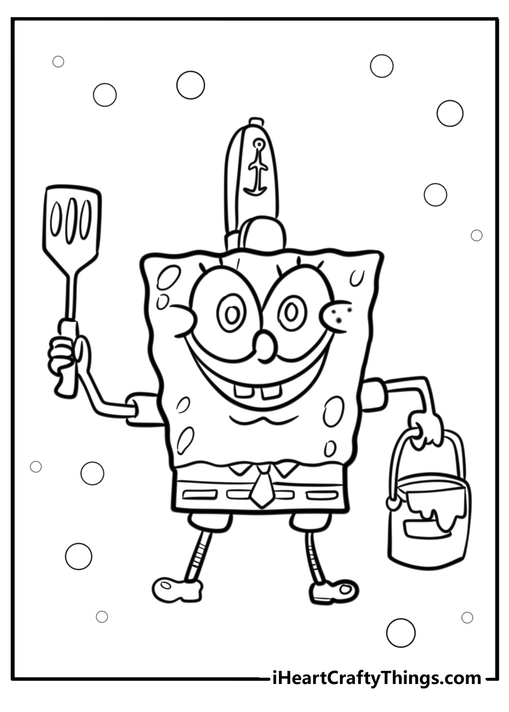 Spongebob with his spatula at the krusty krab printable coloring page