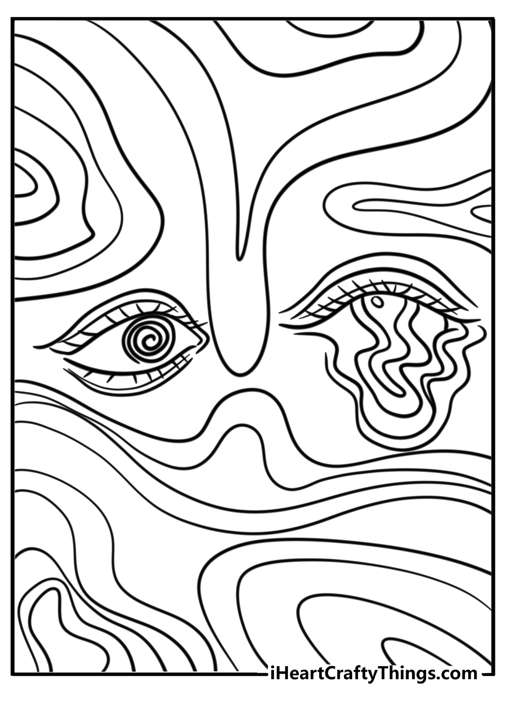 Surreal eyeballs and dripping shapes for a wild trippy coloring page