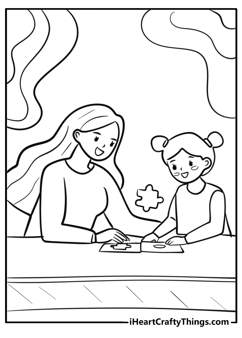 Teacher helping a student with a puzzle detailed coloring sheet