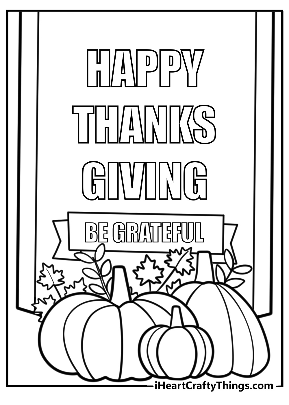 Thanksgiving banner with pumpkins free coloring page pdf