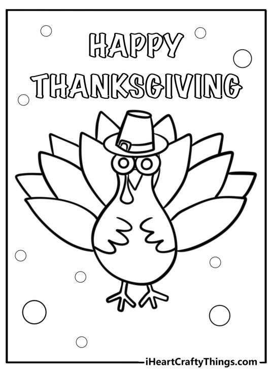 Cartoon drawing of a Thanksgiving turkey with a 