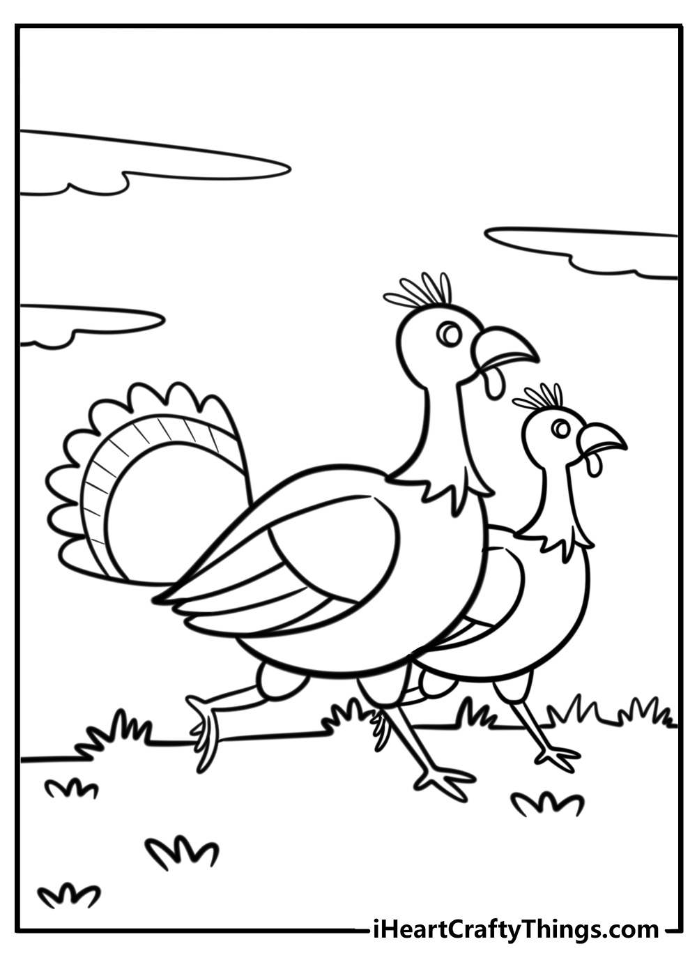 Turkey walking through a field free coloring page pdf