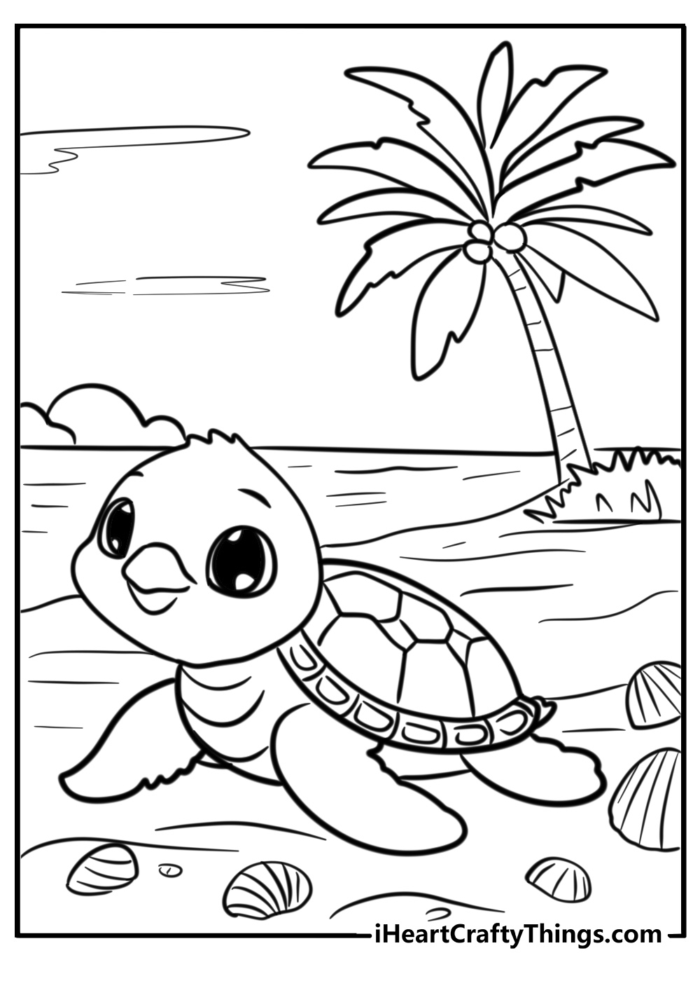 Turtle sun baking on beach coloring sheet