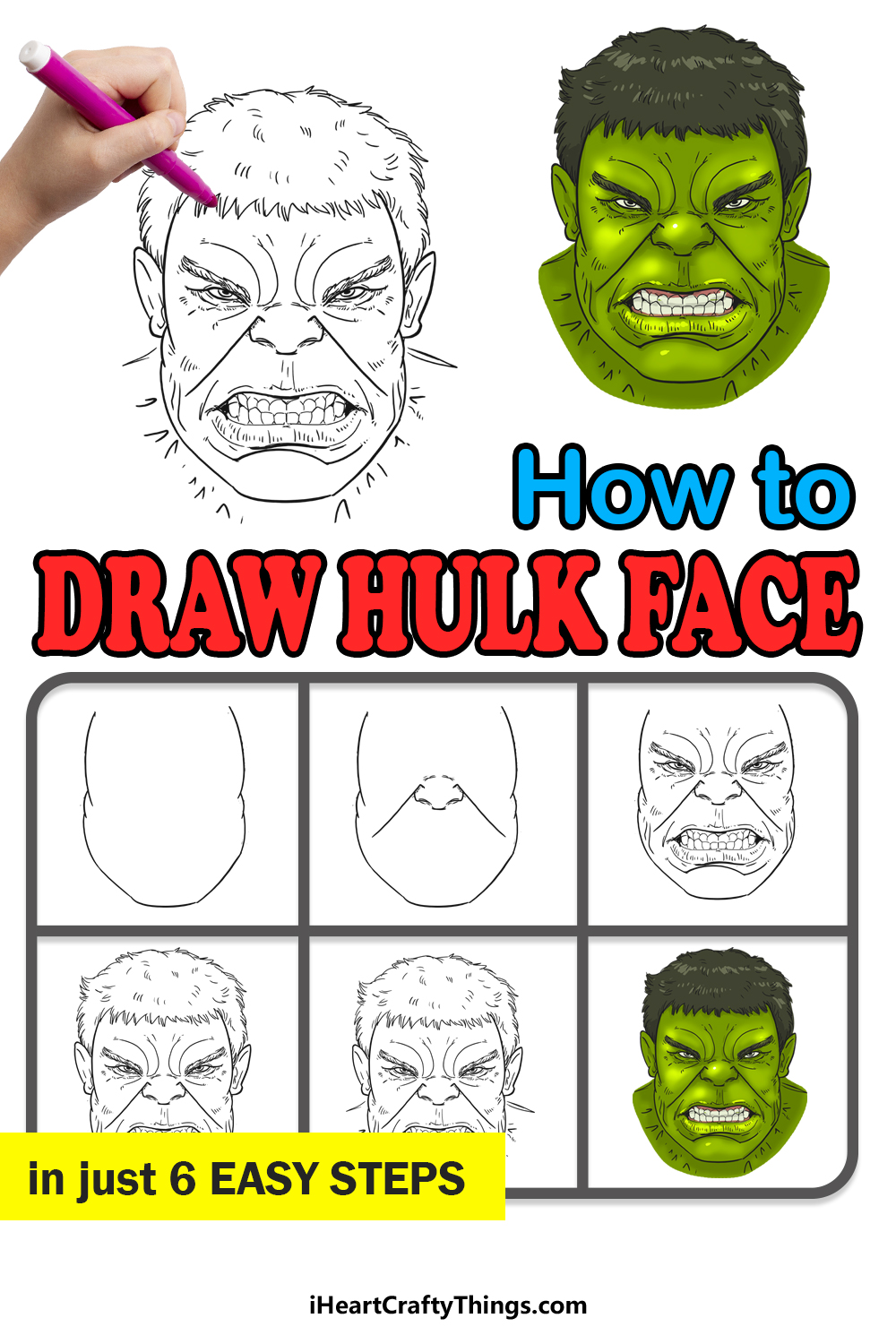 How to Draw Hulk’s Face step by step guide
