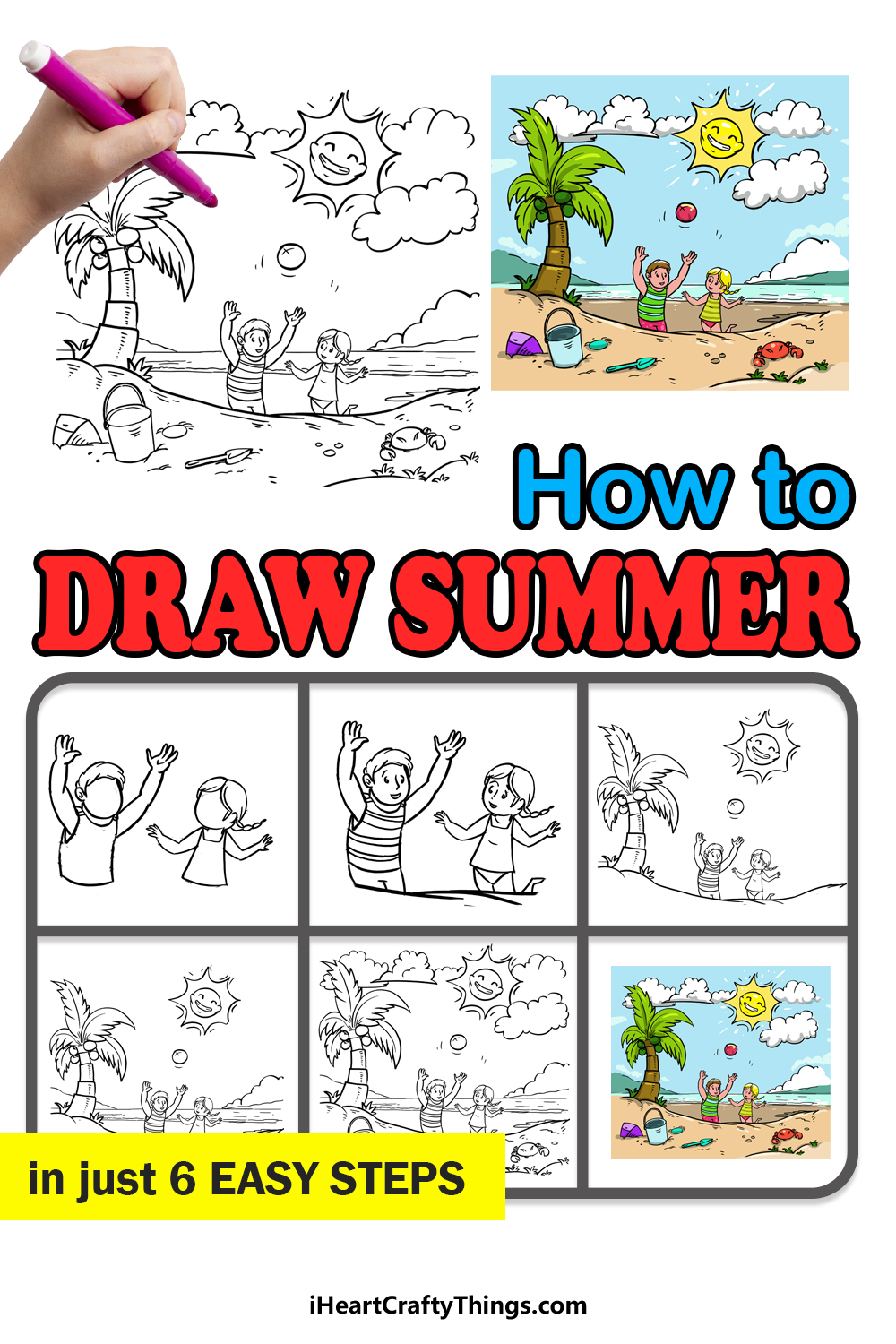 How to draw a sea beach scenery easy | Summer season scenery in sea beach  drawing - YouTube