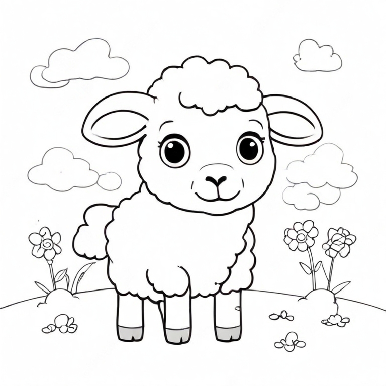 Vector Black And White Lamb Icon. Cute Outline Cartoon Little Sheep  Illustration For Kids. Farm Animal Baby Isolated On White Background.  Colorful Flat Ewe Picture Or Coloring Page For Children Royalty Free