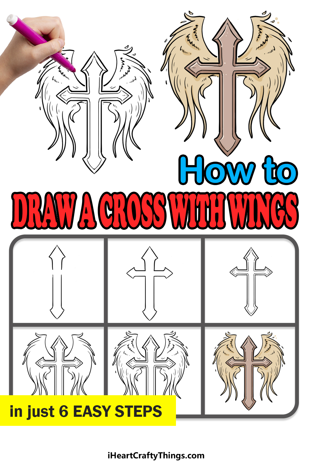 Como desenhar uma cruz com asas guia passo a passo