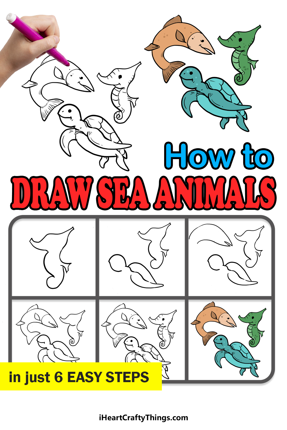 How To Draw and Colour Sea Animals - YouTube