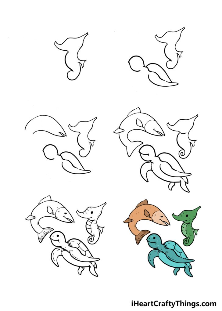 How To Draw Sea Animals Step By Step!