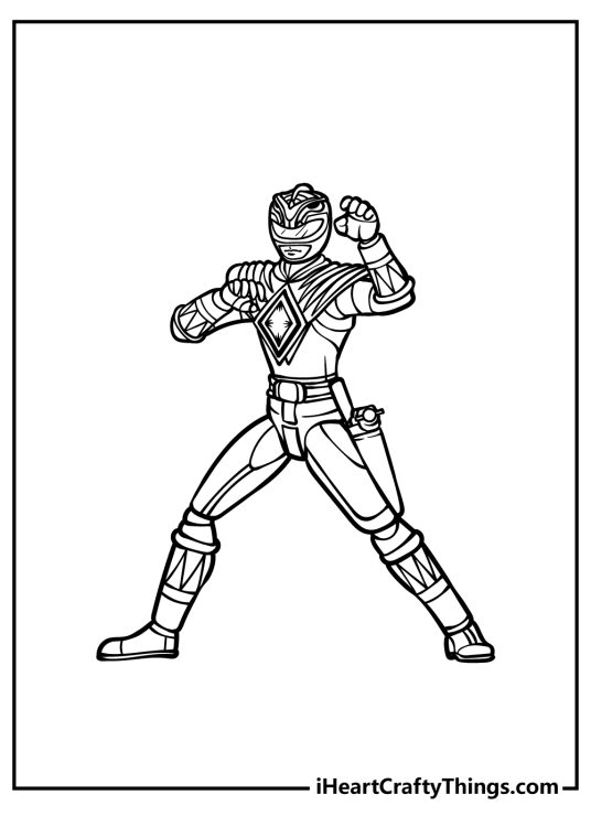 Detailed printable coloring poster featuring Power Ranger with intricate costume details