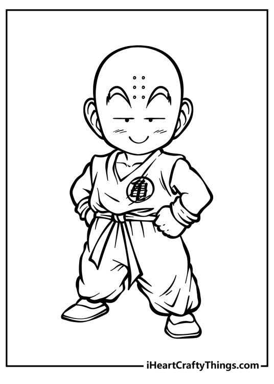 Dragon Ball Z picture to print and color featuring confident-looking martial artist Krillin