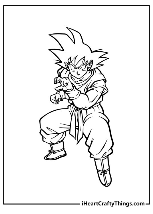 Free printable picture featuring Goku from Dragon Ball Z performing martial arts move
