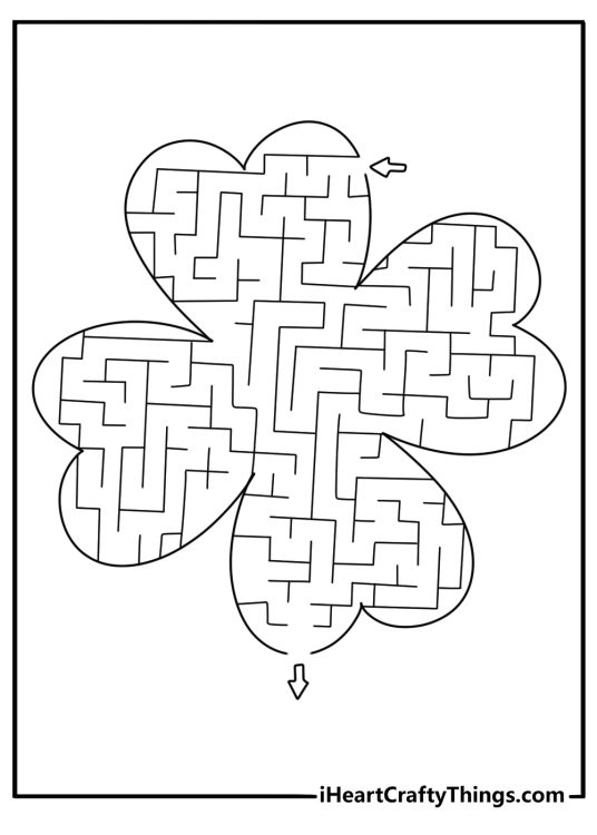 4 leaf clover maze inside leaf shapes fun coloring page