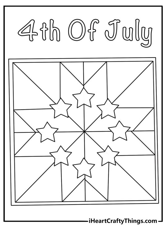 4th of July coloring pages for adults with patchwork stars and quilt blocks