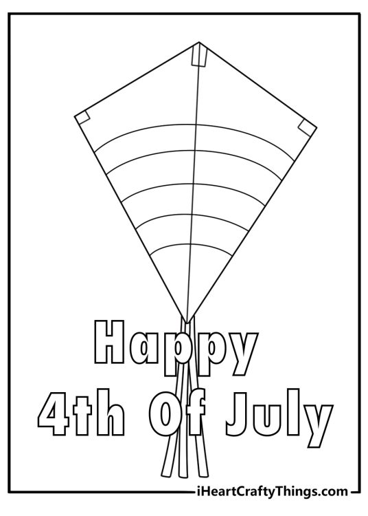 4th of July coloring pages with a red white and blue kite over a park