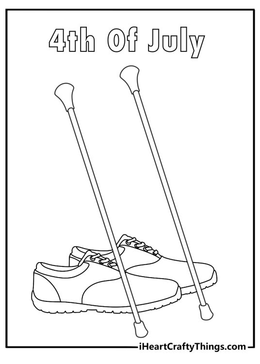 4th of July coloring sheet with a parade baton and marching shoes