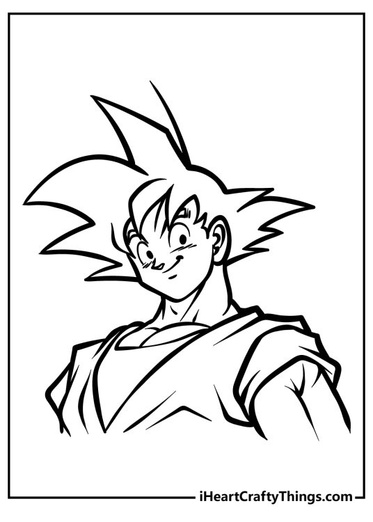 Dragon Ball Z coloring sheet showing a close-up of Son Goku highlighting his good nature