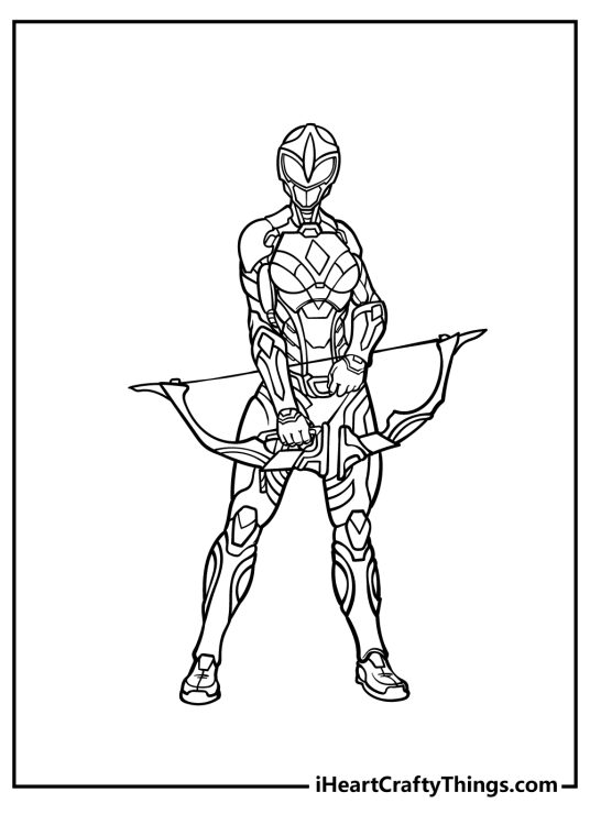 Highly detailed Power Rangers printable presenting a ranger armed with a bow and arrow