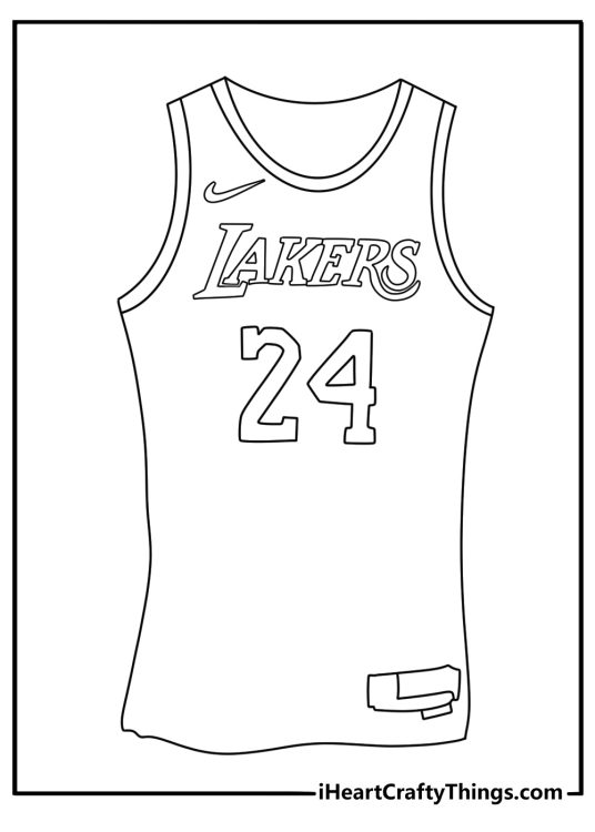 A Lakers jersey with number 24 appears in this simple Kobe coloring page