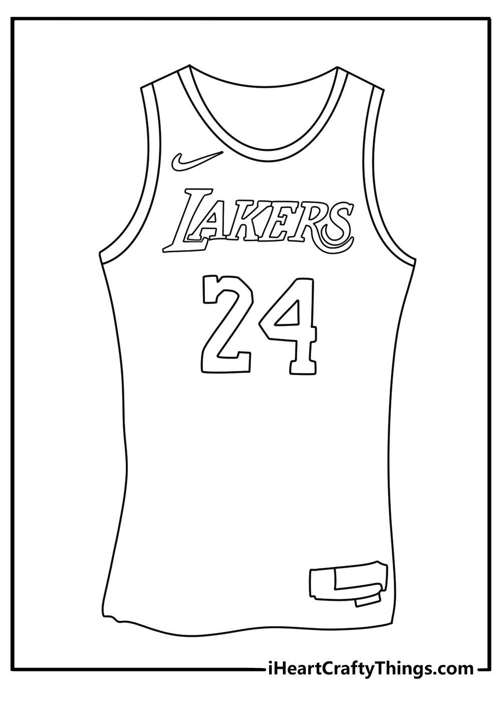 A Lakers jersey with number 24 appears in this simple Kobe coloring page
