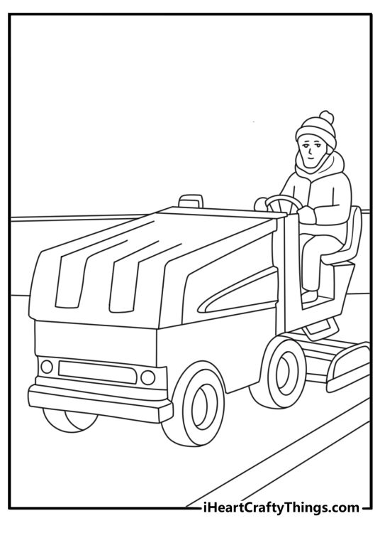 A Zamboni crossing the rink fills this easy hockey printable