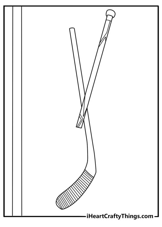 A broken hockey stick lies near the boards in this detailed printable