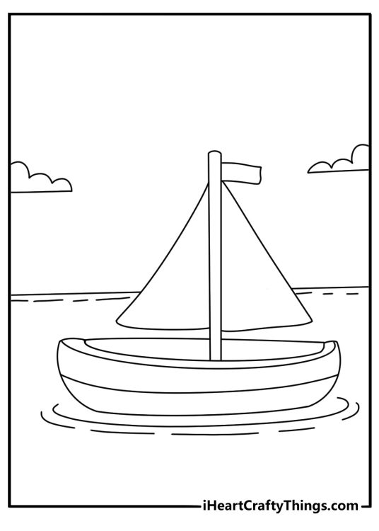 A calm ocean with a small sailboat makes a peaceful printable page