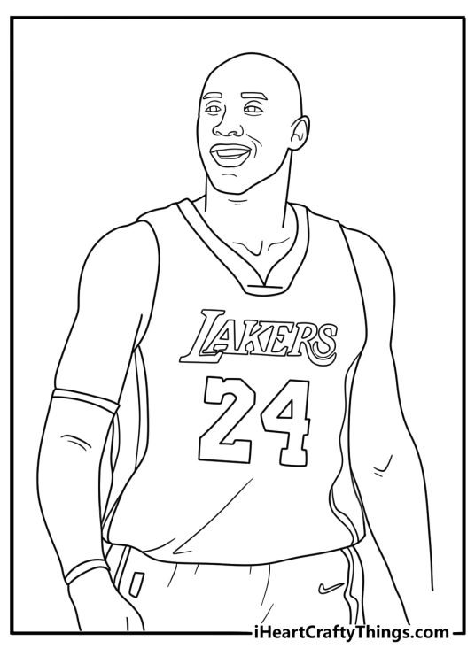A close view of Kobe wearing his Lakers uniform makes this basketball printable