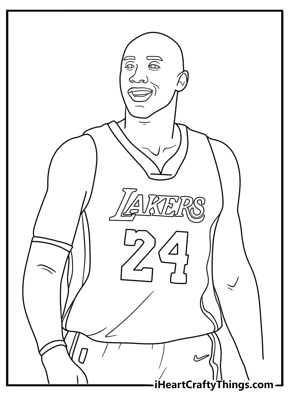 A close view of Kobe wearing his Lakers uniform makes this basketball printable