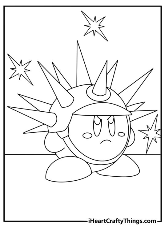 A detailed Kirby printable features Needle Kirby covered in spikes