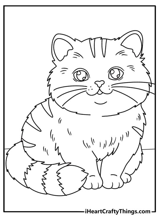 A detailed kitten coloring page for adults features soft fur and whisker patterns