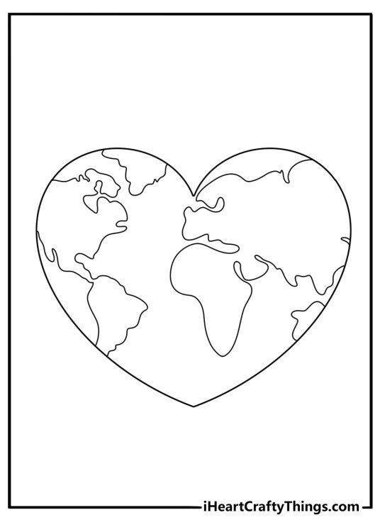 A heart shaped globe fills this free printable for kids