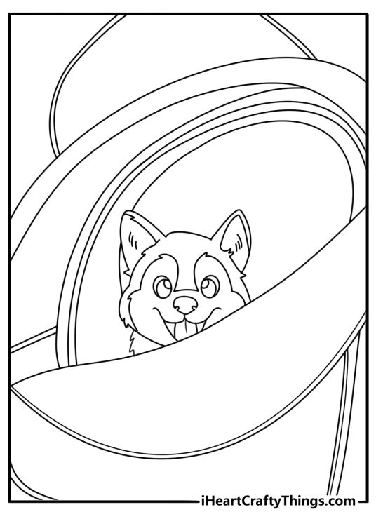 A husky puppy peeks from a travel crate in this free printable