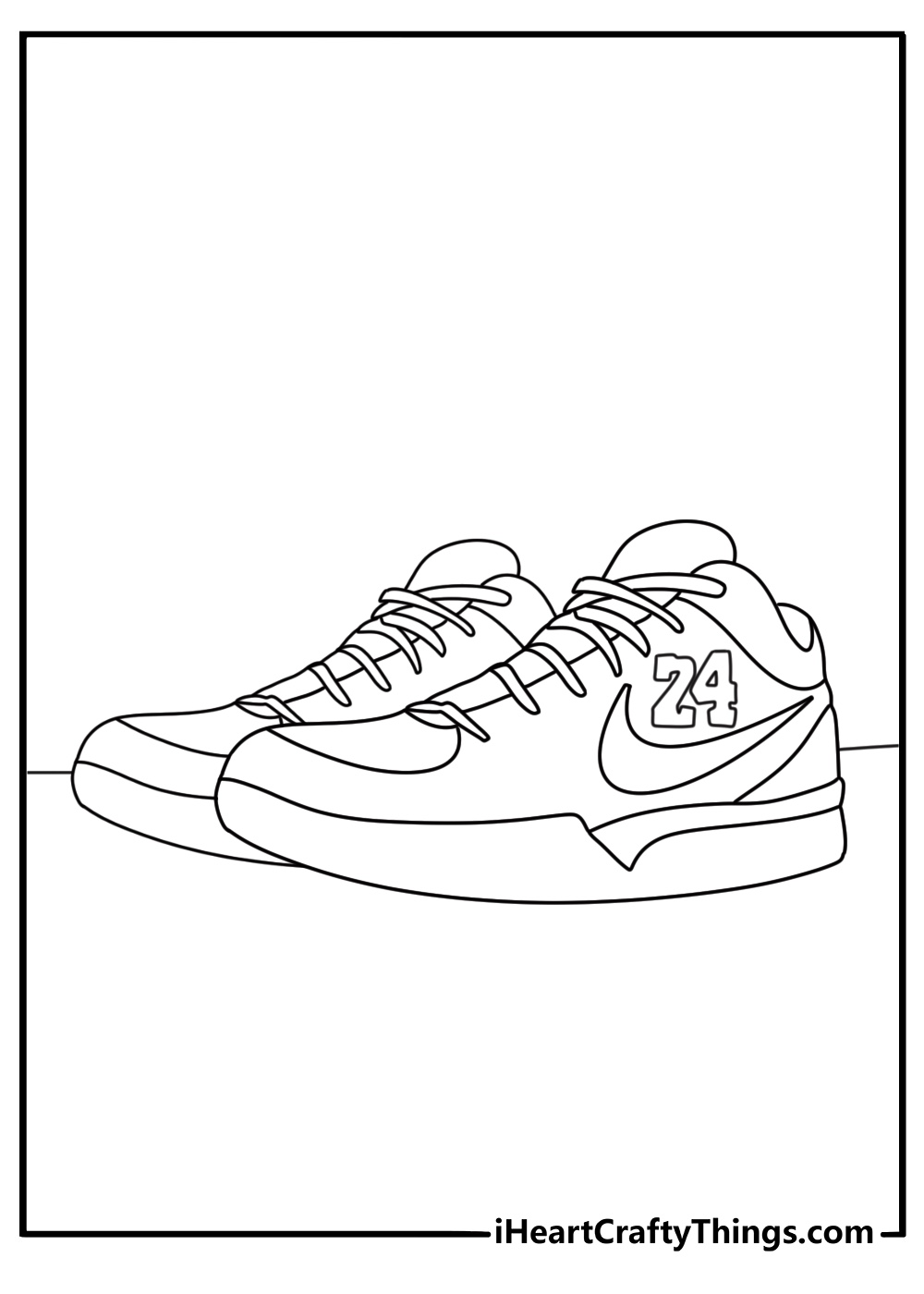 A pair of basketball shoes beside number 24 makes this Kobe coloring sheet