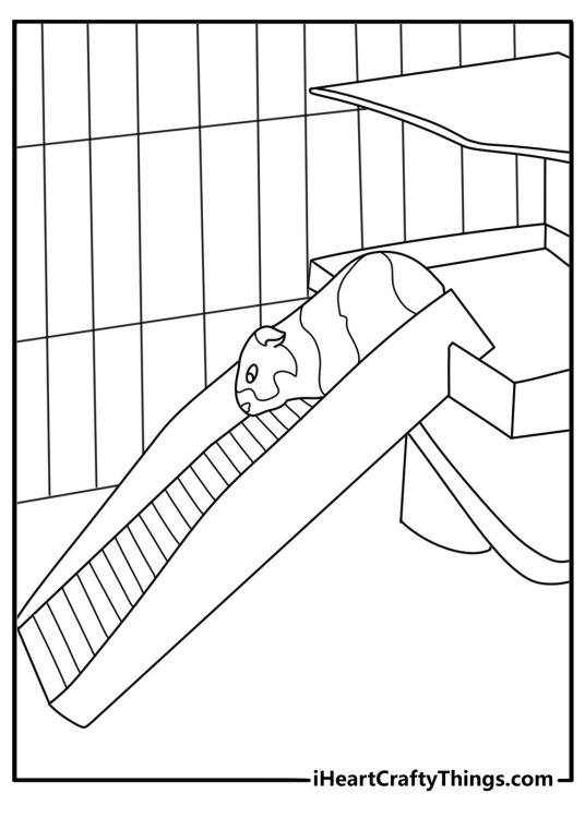 A pet cage with a hideout and bedding fills this simple printable