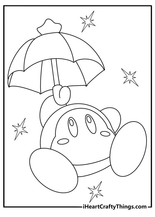 A simple game coloring page shows Waddle Dee holding a parasol