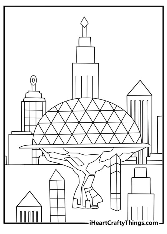 A tall alien city with round towers makes this detailed printable
