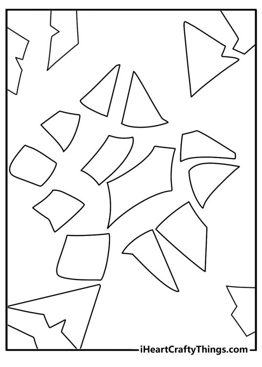 Abstract coloring sheet with broken glass style triangles and stars