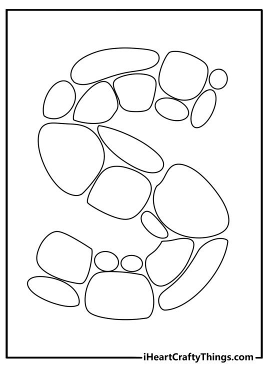 Alphabet letter S made from stacked stones zen style coloring page