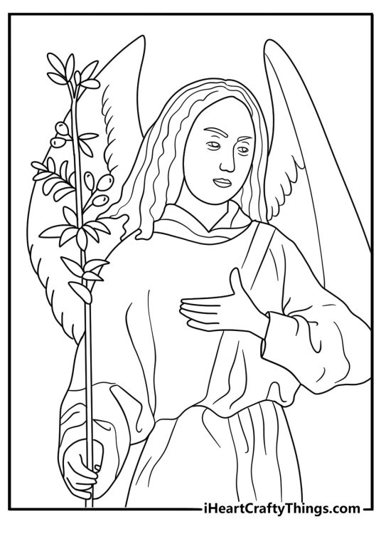 Angel with an olive branch gentle coloring page for kids
