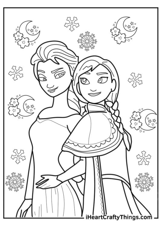 Anna And Elsa To Color For Kids