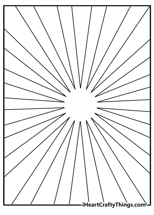 Anxiety stress relief coloring page with radial sunburst lines