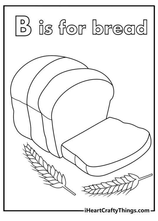 B is for bread coloring sheet with loaf and wheat stalks