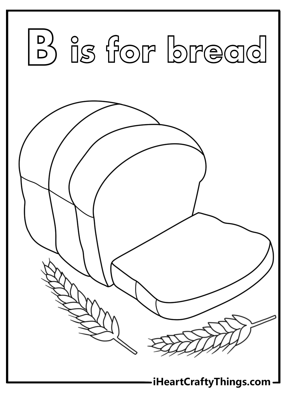 B is for bread coloring sheet with loaf and wheat stalks