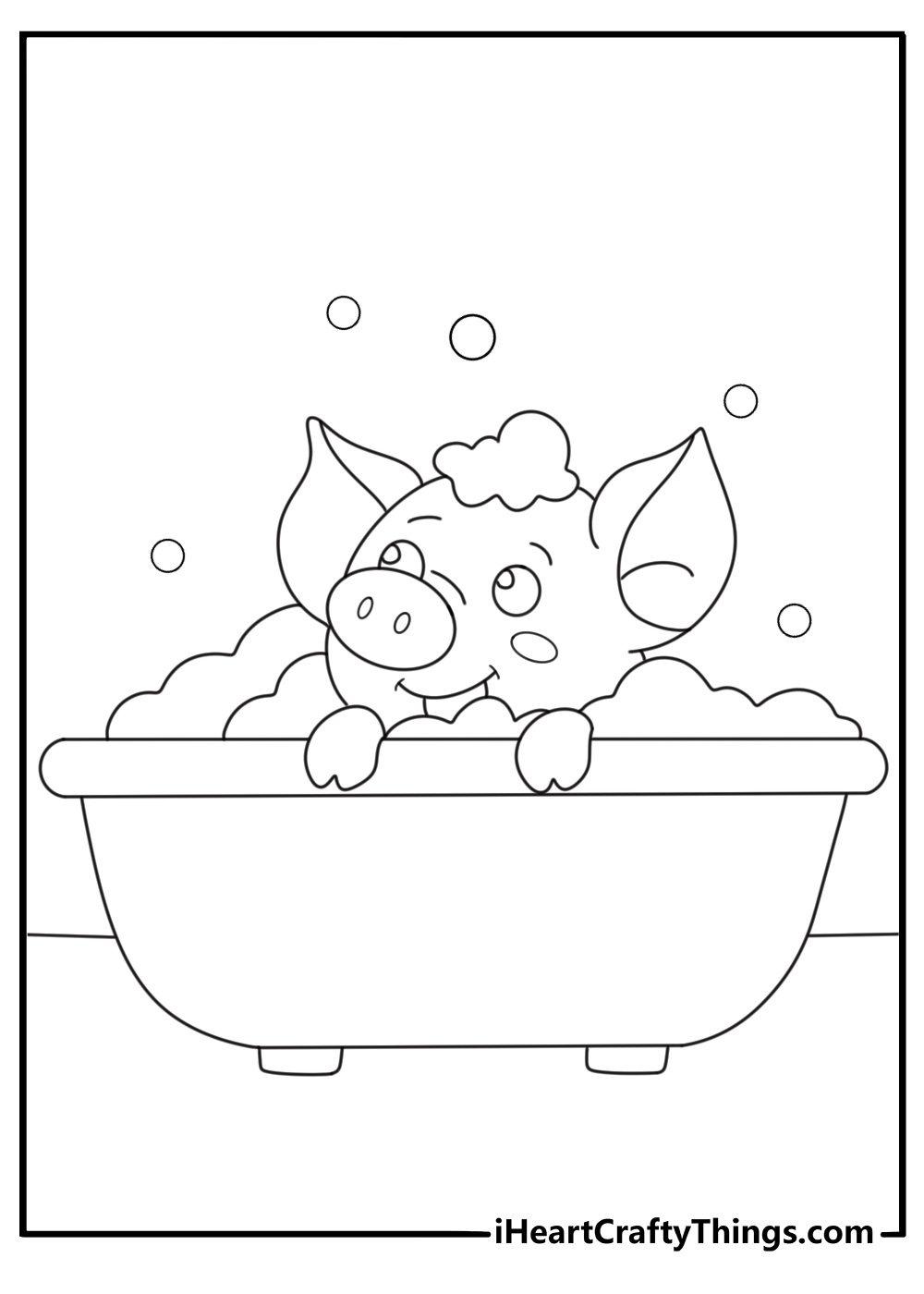 Baby pig taking bubble bath in tub cute coloring sheet