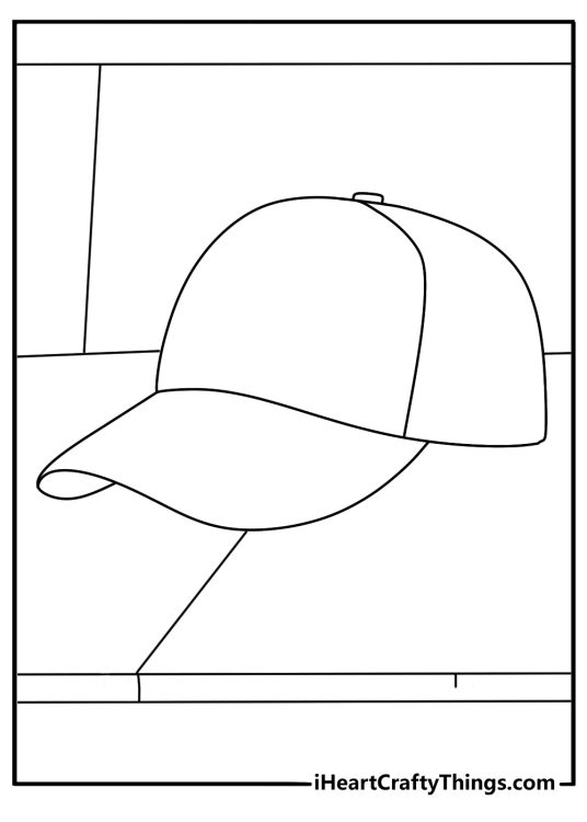 Baseball cap resting on dugout bench easy printable coloring sheet